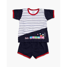 White & Black Check Baby T-Shirts Set For Boys, Color: Navy Blue, Size: S