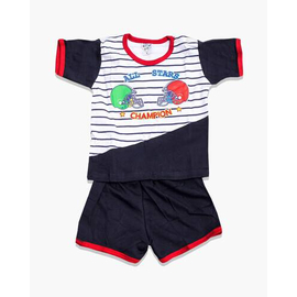 Navy Blue Check Baby T-Shirts Set For Boys, Color: Navy Blue, Size: S
