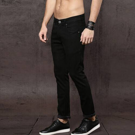 NZ-13100 Slim-fit Stretchable Denim Jeans Pant For Men - Deep Black, 2 image