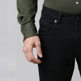 NZ-13082 Slim-fit Stretchable Denim Jeans Pant For Men - Deep Black, 3 image