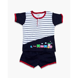 Navy Blue Check Baby T-Shirts Set For Boys, Color: Navy Blue, Size: S