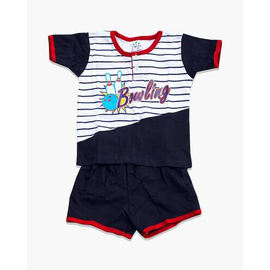 White & Navy Blue Check Baby T-Shirts Set For Boys, Color: Navy Blue, Size: S