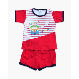 Red & White Cotton Baby T-Shirts Set For Boys, Color: Red, Size: S