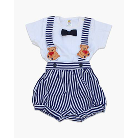 White & Navy Blue Check Baby Rampar for Boys, Color: Navy Blue, Baby Dress Size: 9-12 months