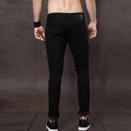 NZ-13100 Slim-fit Stretchable Denim Jeans Pant For Men - Deep Black, 3 image