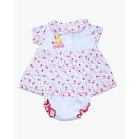 White and Red Flower Print Cotton Dress For Baby Girls, Color: White, Size: M