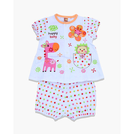 White and Multi Color Cartoon Print Cotton Baby Set For Girls, Color: Green, Size: M