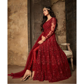 Soft Georgette Semi-Stitched Embroidery Long Party Wear Anarkali Sharara Dress