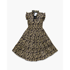 Black and Yellow Flower Print Cotton Frock For Girls, Color: Black, Baby Dress Size: 9-12 months