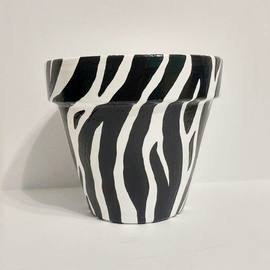 Handpainted terracotta pot- Zebra (Black)