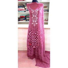 Soft Georgette Semi-Stitched Embroidery Designed Work Long Party- Pink