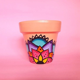 Handpainted terracotta pot- Bright Color paint