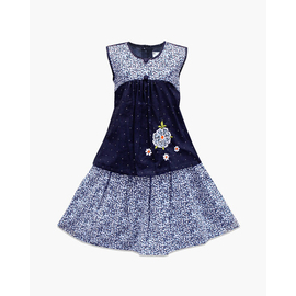 Navy Blue and Multi Color Flower Print Cotton Skirt Tops For Girls, Color: Navy Blue, Baby Dress Size: 9-12 months