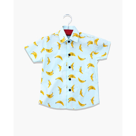 Light Pest Color and Yellow Banana Print Cotton Shirt For Boys, Color: Light Green, Baby Dress Size: 3-4 years