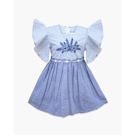 White and Sky Blue Embroidery Flower Cotton Frock For Baby Girls, Color: Sky Blue, Baby Dress Size: 1-2 years