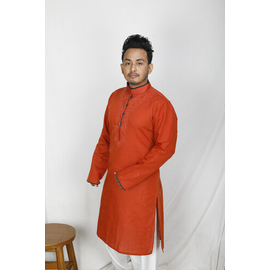 Men's Beautiful Panjabi Orange, Size: M, 2 image