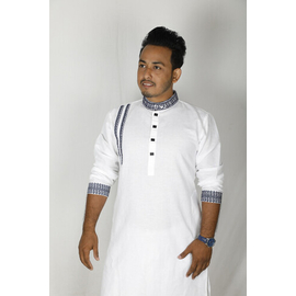 Men's Stylish Beautiful Panjabi White & Blue, Size: M