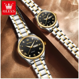 OLEVS Fashion Watches Couple Watch Stainless Steel Calendar Waterproof Business Quartz Watch For Men Women, 6 image