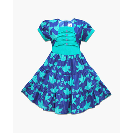 Blue Bird Printed Cotton Frock For Baby Girls, Color: Blue, Baby Dress Size: 9-12 months