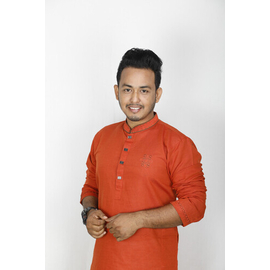 Men's Stylish Panjabi Orange, Size: M, 3 image