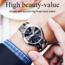 1 Pair OLEVS 8697 Couple Fashion Waterproof Luminous Quartz Watch(Black + Rose Gold), 5 image
