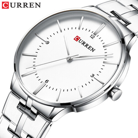 CURREN 8321 Silver Stainless Steel Analog Watch For Men - White & Silver, 4 image