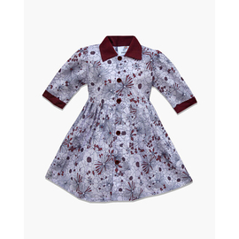 Ash and Chocolate Color Flower Print Frock For Baby Girls, Color: Chocolate, Baby Dress Size: 9-12 months