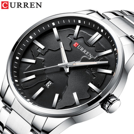 CURREN 8366 Silver Stainless Steel Analog Watch For Men - Black & Silver, 3 image