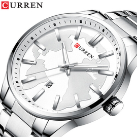 CURREN 8366 Silver Stainless Steel Analog Watch For Men - White & Silver, 2 image