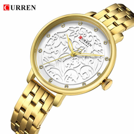 CURREN 9046 Golden Stainless Steel Analog Watch For Women - White & Golden