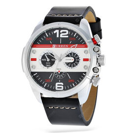 CURREN 8259 Black PU Leather Decorative Sub-dial Watch For Men - Silver & Black