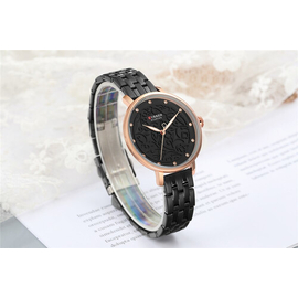 CURREN 9046 Black Stainless Steel Analog Watch For Women - RoseGold & Black, 3 image