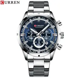 CURREN 8355 Silver Stainless Steel Chronograph Watch For Men - Royal Blue & Silver