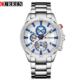 CURREN 8275 Silver Stainless Steel Chronograph Watch For Men - Blue & Silver