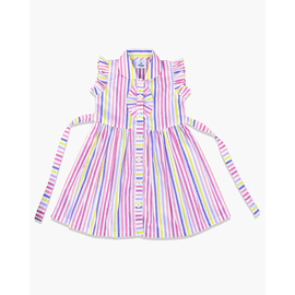 White and Multi Color Strip Cotton Frock For Baby Girls, Color: Multicolor, Baby Dress Size: 6-7 years