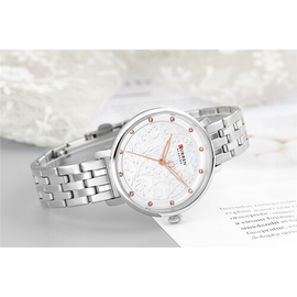 CURREN 9046 Silver Stainless Steel Analog Watch For Women - White & Silver, 3 image