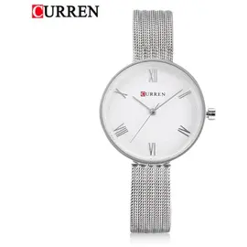 CURREN 9020 Silver Mesh Stainless Steel Analog Watch For Women - White & Silver