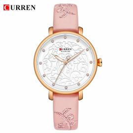 CURREN 9046 Pink PU Leather Analog Watch For Women - Rose Gold & Pink