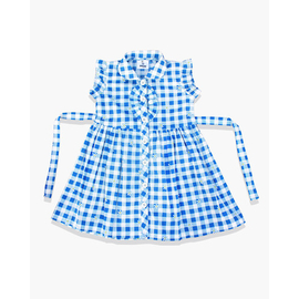 Blue and White Check Print Cotton Frock For Baby Girls, Color: Blue, Baby Dress Size: 1-2 years