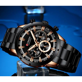 CURREN 8355 Black Stainless Steel Chronograph Watch For Men - Rose Gold & Black, 4 image