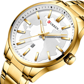 CURREN 8366 Silver Stainless Steel Analog Watch For Men - White & Golden, 3 image