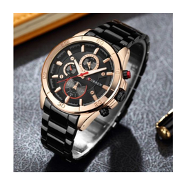 CURREN 8275 Black Stainless Steel Chronograph Watch For Men - Rose Gold & Black, 3 image