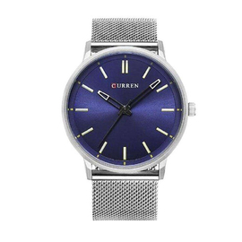 Curren 8233 Silver Mash Stainless Steel Wrist Watch For Men - Blue, 3 image
