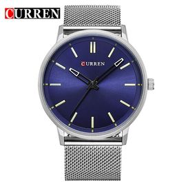 Curren 8233 Silver Mash Stainless Steel Wrist Watch For Men - Blue