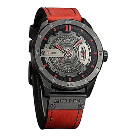 Curren 8301 - Red Leather Analog Watch for Men, 4 image