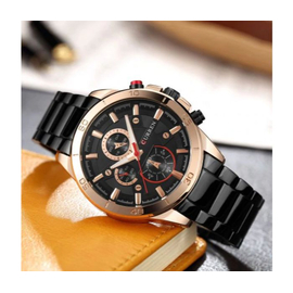 CURREN 8275 Black Stainless Steel Chronograph Watch For Men - Rose Gold & Black, 2 image