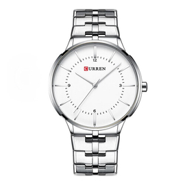 CURREN 8321 Silver Stainless Steel Analog Watch For Men - White & Silver, 2 image