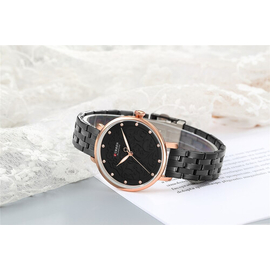 CURREN 9046 Black Stainless Steel Analog Watch For Women - RoseGold & Black, 4 image