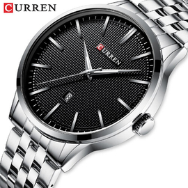 CURREN 8364 Silver Stainless Steel Analog Watch For Men - Black & Silver, 3 image