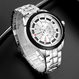 CURREN 8333 Silver Stainless Steel Analog Watch For Men - Silver, 3 image